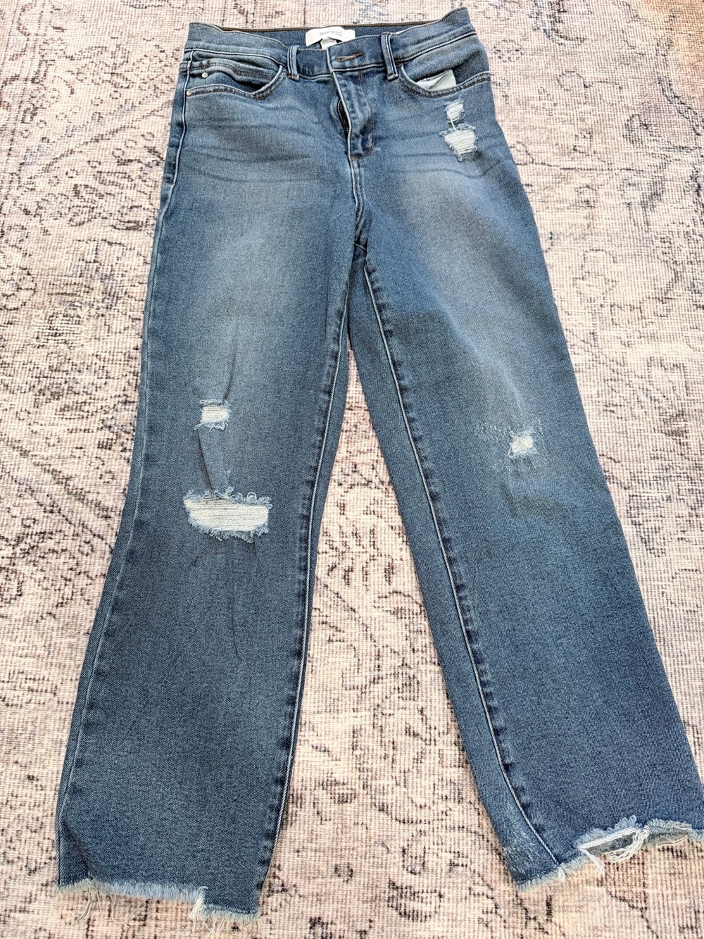 Skinnygirl Distressed Wide-Leg Jeans - Blue Denim
